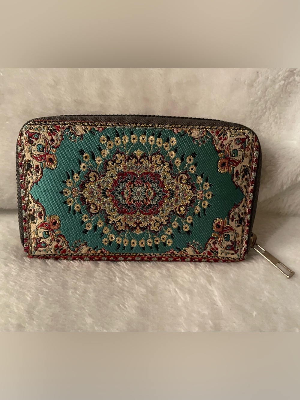 Boho Turkish Kilim Rug Tapestry Zip Around Wallet